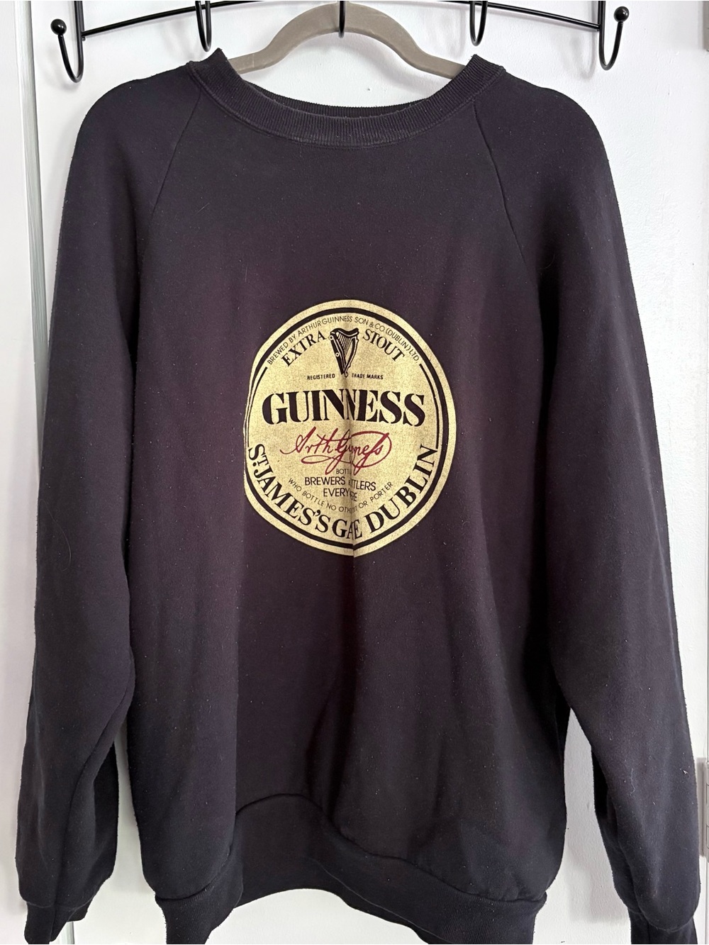 Guinness Black Crewneck with Gold Logo Patch